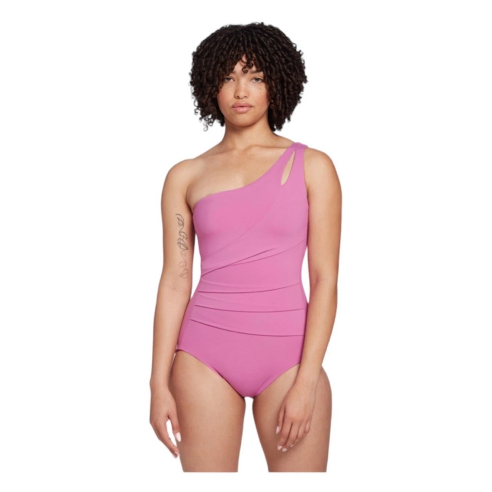 Calia One-Shoulder power sculpt 1 piece swimsuit geranium purple size 8